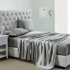 SILK SATIN SHEETS Cooling Bed Sheet Set Queen Light Gray 4-Pc LANEST HOUSING