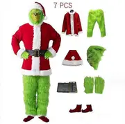 7pcs The Grinch Costume Christmas Cosplay Adult Santa Costume Outfits Set + Mask A 7PCS full set of clothes XL