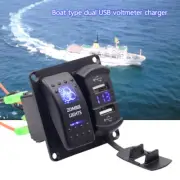 12V Rocker Switch Panel Dual USB Charger Volmeter Blue Light for Car Marine Boat (for: Smart)