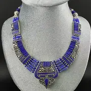 Beautiful Lapis with use of geometric shapes Different Beaded Design Necklace