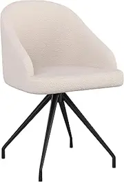Martha Stewart Sora Stationary Swivel Task Chair with Sloped Arms for Home Office in White Boucle with Oil Rubbed Bronze Frame