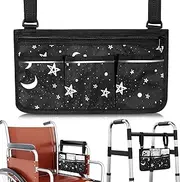 Wheelchair Side Bag Armrest Accessories Organizer Storage Pouches with Reflective Stripes Use Waterproof Fabric Walker Bag for Electric Wheel Chair Walkers Adults, Seniors, Woman, Moon Star Pattern