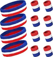 [PAMASE] Striped Sweatbands Set, Including Sports Headbands and Wristbands Cotton Sweat Band American Flag Style for Tennis Athletic Men Women