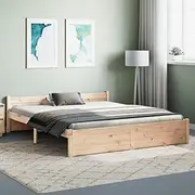 Queen Bed Frame Wooden, Sturdy BedHead, Slats, Bedroom Furniture, Platform & Solid Wood Bedframe, Mattress Base, 153x203cm