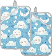 Pot Holders Kitchen Heat Resistant Boho Blue Simple Potholder with Pocket Hot Pads Pot Holders Oven Mitts 2 Pack
