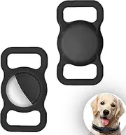 2-Pack Dog Collar Holder Compatible with AirTag, Soft Silicone Waterproof Case for Apple Air Tag Tracker Kids School Bag & Backpack & Dog Pet Collar Loop Holder (Black)
