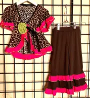 NEW NWT 2PC Brown cheetah/Hot Pink Vintage Ruffle SET-Red Ruffles PLUSH 3/4Y