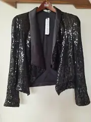 NWT Alice + Olivia Black Sequin Open Blazer/Jacket. Womens size XS
