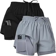 [Ultra Performance] Gym Shorts Women Pack of 2, Nylon Compression Workout Shorts Women with Liner