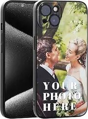 Custom Pictures Phone Case for iPhone 16/15/14/13/12/11 Pro Max Mini, Personalized Phone Cases,Customized Photo Black Liquid Silicone Soft Gel Rubber Cover for Birthday Xmas Friends Family Valentine