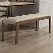 LYXWGRZD Upholstered Dining Bench,Wood Bench with Rounded Corner, Entryway Bench, End of Bed Bench for Bedroom Living Room Hallway, Sturdy and Stable(Beige,100cm/39.3in)