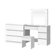 Oikiture Dressing Table Stool Set Makeup Mirror 7 Drawers LED White