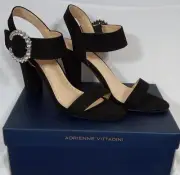 Adrienne Vittadini Women's Suede AV-Geno Rhinestone Buckle Heels Black Sz 8M
