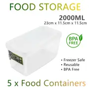 5x Food Storage Container with Lid 2L BPA FREE Plastic Box Lunchbox Meal Prep