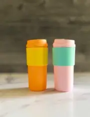 2 - NEW Tupperware Eco To Go Insulated 16 oz Cups. Dream and Papaya, with Sleeve