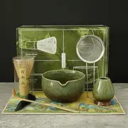 7Pcs Matcha Whisk Set Includes Ceramic Bowl Matcha Whisk and Holder Bamboo Scoop Scoop Rest Stainless Steel Sifter and Tea Towel Elegent Ceramic Whisk Tea Making Kit for Tea Lovers (Matcha)