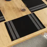 Dining Placemat Set of 6 Ladder Black Color Fine Ribbed Cotton Table Mat Siz...