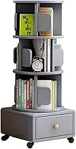 FTYEBDNC 3 Tier Rotating Kids Bedside Bookshelf with Drawer, Rotating Book Storage Kids, Standing Open Bookcase Storage for Bedroom, Living Room,Gray