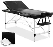 Zenses Massage Table Black 60cm Portable Aluminium, Massages Therapy Bed, Folding Headrest Beds 3 Fold Beauty Spa Waxing Chairs Bounes Covers Carry Bag