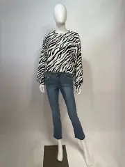 Entro Long Balloon Sleeve White Zebra Pattern Cropped Top