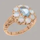 Solid 9k Rose Gold Natural Aquamarine & Opal Womens Cluster Ring - Sizes 4 to 12
