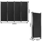 4-Panel Black Room Divider with Adjustable Feet, 2.2m x 1.7m, Foldable Design