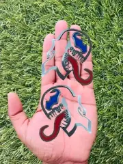 Venom Blue Eye Red Tongue Emblem Badges set of 2 Silver Custom Made in USA New