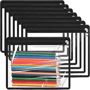 8 Pieces Clear Zipper Pouches Pencil Pouches PVC Makeup Pouch Envelopes Folder Storage Multi Purpose Pouch Document File Organization Bags, Office Supplies (Black Edging, 9.8 x 8 Inches)