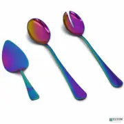 Elyon Tableware 3 Piece Reflective Rainbow Colored Serving Set Salad Servers