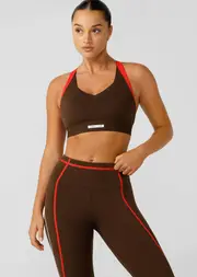 [Lorna Jane] Keep Your Cool Sports Bra in Colour Block, Size - Large L Espresso Multi