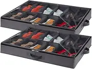 [Lifewit] Under Bed Shoe Storage Organizer Set of 2, 4.3 Inches Tall Low Profile Fabric Shoes Container Box with Clear Cover, Foldable Storage Bag with 2 Handles, Total Fits 24 Pairs of Shoes, Grey