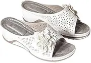3D Floral Cutout Women's Leather Soft Insole Orthopedic Arch Support Sandals, Retro Bohemian Wedge Slippers, Suede Moccasins.