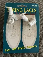 NOS Vintage Adcor Spring Laces Shoelaces White No Tie Laces For All Style Shoes