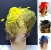 Church Derby Cocktail Fascinator Hat Headband Feather Polka Dot Flower Bow Derby