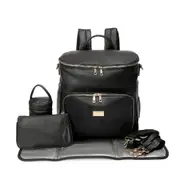 ELF HAYDEN Nappy Bag Backpack Diaper Faux Leather Black Baby Mummy 6pcs