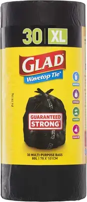 Glad Wavetop Tie Garbage Bags, 30 Extra Large Multipurpose Garbage Bags, XL S...