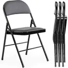4 Pack Leather Padded Folding Chair Sturdy Metal Living Room Chair Stackable