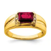 14k Yellow Gold Emerald-cut 2.06 Ct Lab Created Ruby and Diamond Ring Size 10