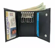 Black Genuine Keychain Holder Key Ring Men's Thin Trifold Wallet