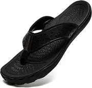 [Damyuan] Mens Flip Flop Leather Thong Sandals Indoor and Outdoor Beach Slippers Shower Shoes with Arch Support