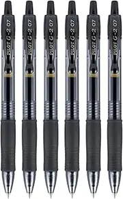 Pilot G2 07 Black Fine Retractable Gel Ink Pen Rollerball 0.7mm Nib Tip 0.39mm Line Width Refillable BL-G2-7 (Pack Of 6)