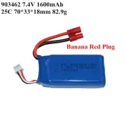 1600mAh 7.4V Banana Plug Battery for WLtoys A949 V912 V353 k929 V262 L959 T23 T5