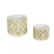 Abstract Gold And White Indoor outdoor Cement Flower Pot Set Of 2