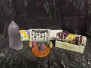 Amethyst Tower Incense Holder Crystal & Cards Stones Quartz Gift Set Strong Sage