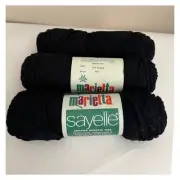 Marietta Sayelle Lot of 3 Skeins Black Acrylic Knitting Yarn Worsted
