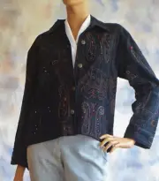NWT CHICOS Sz 1 Camelot Black Roadster Jacket 8 / 10 Reg Size Beaded Embroidery