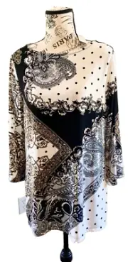 Chicos Travelers Tunic Top 3/4 Sleeve Round Neck Loose Fit 1 M NEW! Original $89