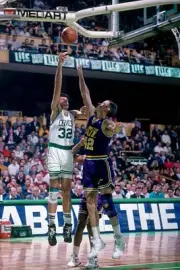 Kevin McHale Boston Celtics shoots over Larry Krystkowiak Utah Jaz- Old Photo