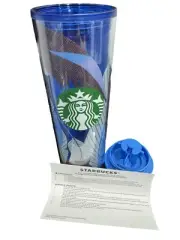 NWT Starbucks Blue Feather Double-Walled 16oz Plastic Tumbler 2021 With Top