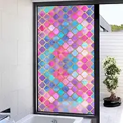 Taogift Static Cling Decorative Colorful Mosaic Window Film Sticker Vinyl Non Adhesive Stained Glass Window Privacy Film for Bedroom Bathroom Living Room 17.7x22.8 Inches